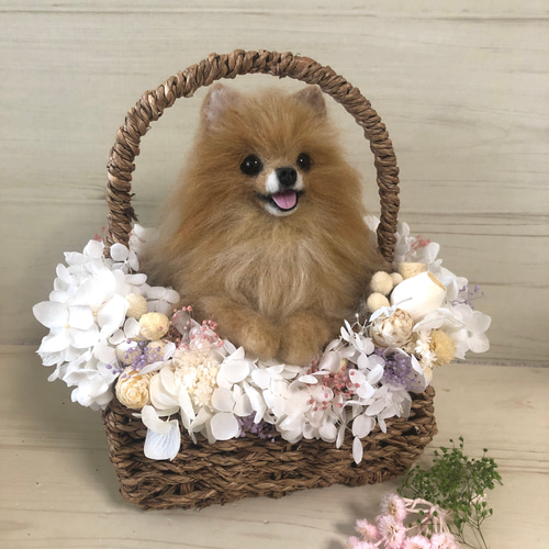 羊毛フェルト　オーダーフラワーバスケット　ワンちゃん どきぽこ様 羊毛フェルト オーダーフラワーバスケット ワンちゃん 羊毛