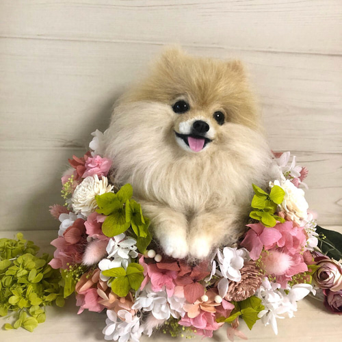 羊毛フェルト　オーダーフラワーバスケット　ワンちゃん どきぽこ様 羊毛フェルト オーダーフラワーバスケット ワンちゃん 羊毛