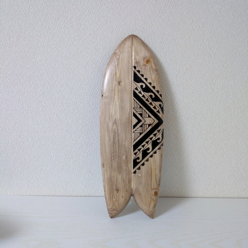 インテリア木製サーフボード KAKAU柄 ショートボード、レトロツイン