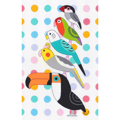 原画「お洒落な小鳥ブレーメン カラフルドット 水玉」アート絵画 絵画