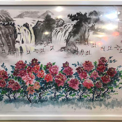 肉筆 水墨山水画【風水山水図】新築 新宅 引越 吉祥絵画 縁起物 贈り物最適最高 1枚目の画像