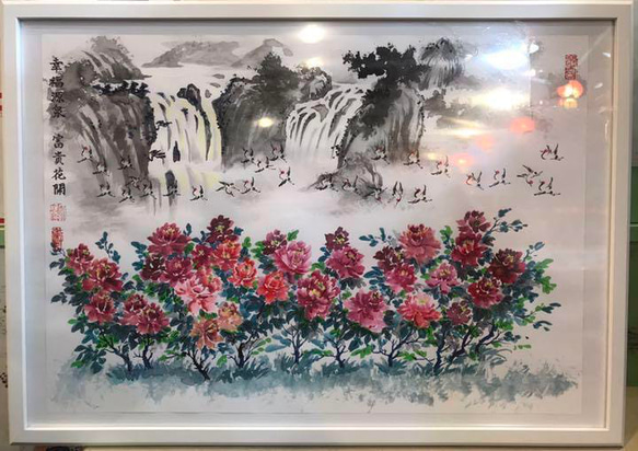 肉筆 水墨山水画【風水山水図】新築 新宅 引越 吉祥絵画 縁起物 贈り物最適最高 1枚目の画像