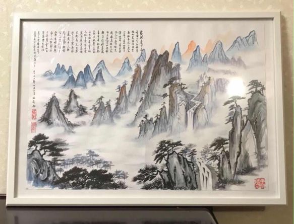 肉筆 水墨山水画【風水山水図】新築 新宅 引越 吉祥絵画 縁起物 贈り物最適最高 7枚目の画像