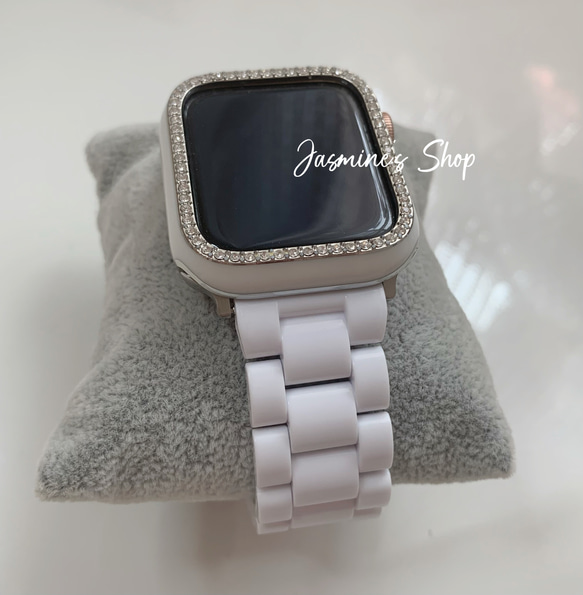 Apple Watch セラミック風プラスチックベルト＋ケースセット ホワイト 3枚目の画像