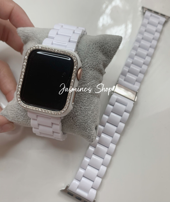 Apple Watch セラミック風プラスチックベルト＋ケースセット ホワイト 6枚目の画像