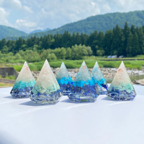 期間限定】《アクアマリン＆ターコイズ＆ラピスラズリ③》六角錐型