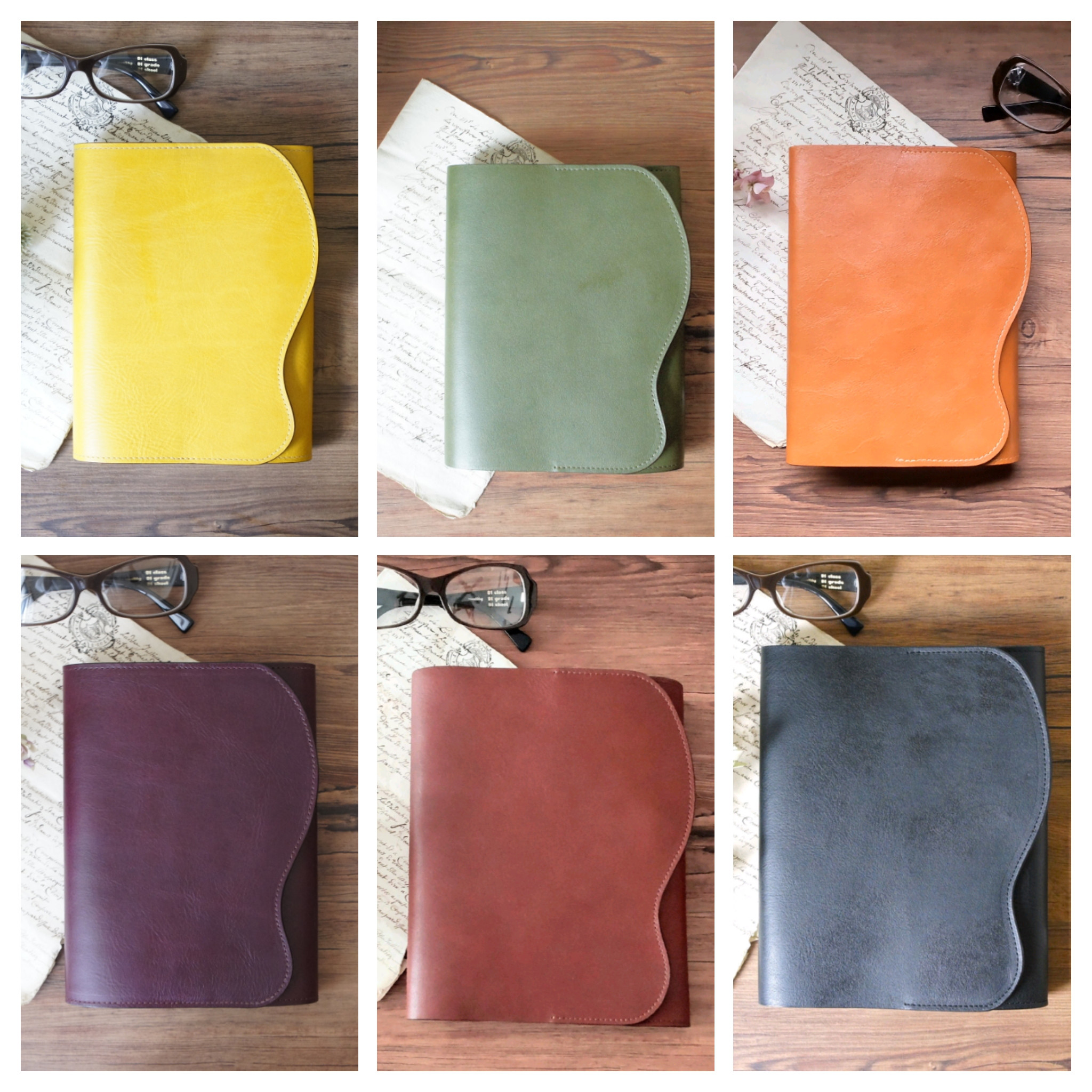 【カラーが選べる手帳カバー】A5サイズ◆オイルダコタ革◆黒◆波型◆三つ折り◆名入れ刻印◆ラッピング・送料無料