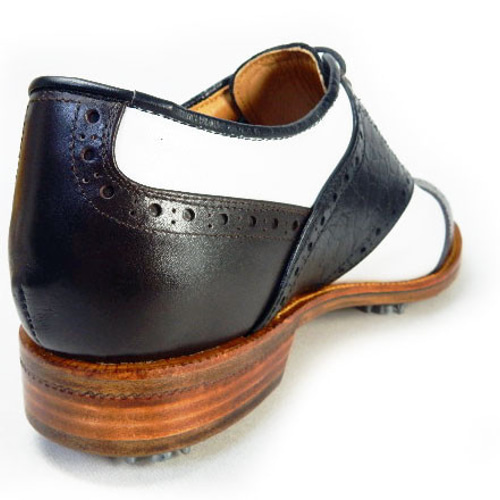 クラシック本皮ブロークゴルフシューズ PARASHOE 本革底クラシックゴルフシューズ サドルブローグ（白