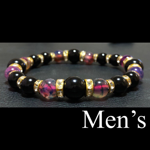604、ドラゴンアゲート×黒翡翠 メンズブレスレット ブレスレット