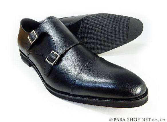 PARASHOE 本革 ダブルモンクス ビジネスシューズ 黒 4E（EEEE）27.5～32cm（PS1808-BLK） 1枚目の画像