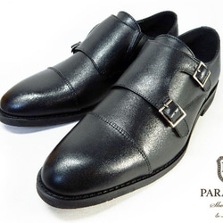 PARASHOE 本革 ダブルモンクストラップ ビジネスシューズ 黒 ワイズ3E 22cm～24cm（PS1803BL） 2枚目の画像