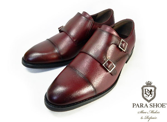 PARASHOE 本革 ダブルモンクストラップ ビジネスシューズ ワイン 3E 22cm～24cm（PS1803WIN） 2枚目の画像