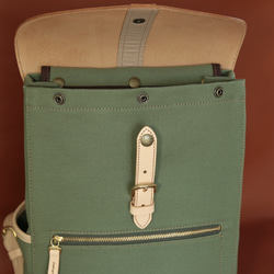 大人の帆布＆レザートリムミニスリムリュック CreamPistachioスマホポシェットセット 8枚目の画像