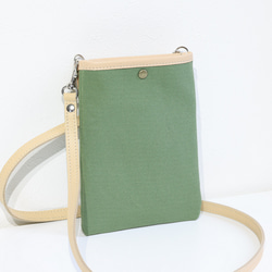 大人の帆布＆レザートリムミニスリムリュック CreamPistachioスマホポシェットセット 3枚目の画像