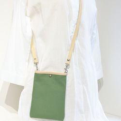 大人の帆布＆レザートリムミニスリムリュック CreamPistachioスマホポシェットセット 2枚目の画像