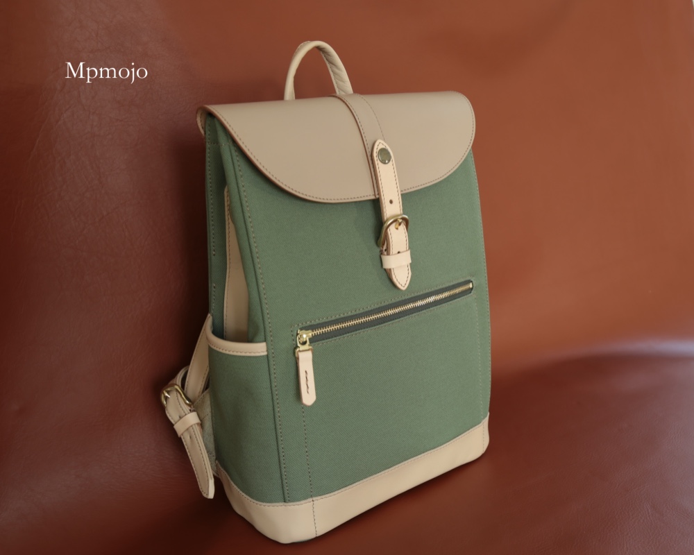 大人の帆布＆レザートリムミニスリムリュック CreamPistachioスマホポシェットセット