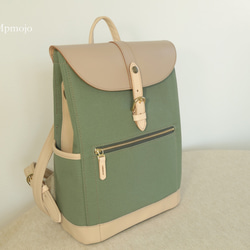 大人の帆布＆レザートリムミニスリムリュック CreamPistachioスマホポシェットセット 10枚目の画像