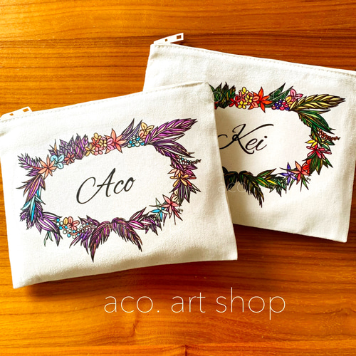 クリスマス】【ポーチ】刺繍 イニシャル オーダーメイド 雪柄