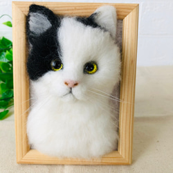 羊毛フェルト 猫 はちわれ猫さん フレーム猫 羊毛フェルト にじ