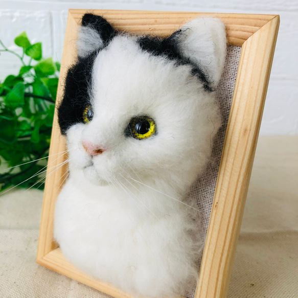 羊毛フェルト　はちわれ猫　フレーム猫 2枚目の画像