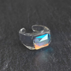 金屬防過敏/超大優質水晶戒指/淺藍寶石微光｜樹脂大藍 第6張的照片