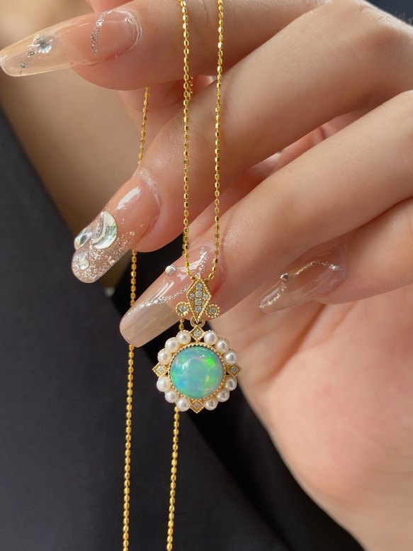 天然ダイヤモンド付きオパールペンダントトップk18