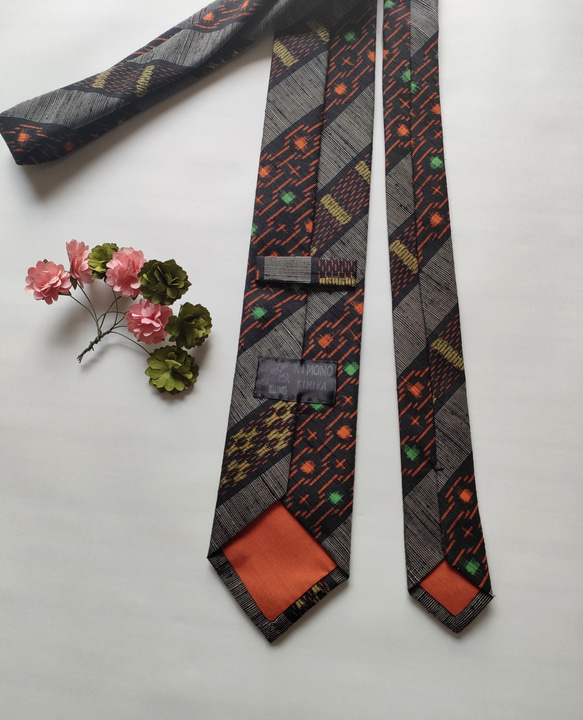 【高級正絹ネクタイ】信州紬変わり縞柄（送料無料・ラッピング無料） 4枚目の画像