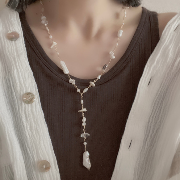 〖 necklace 〗Y字型 淡水パールネックレス 2枚目の画像