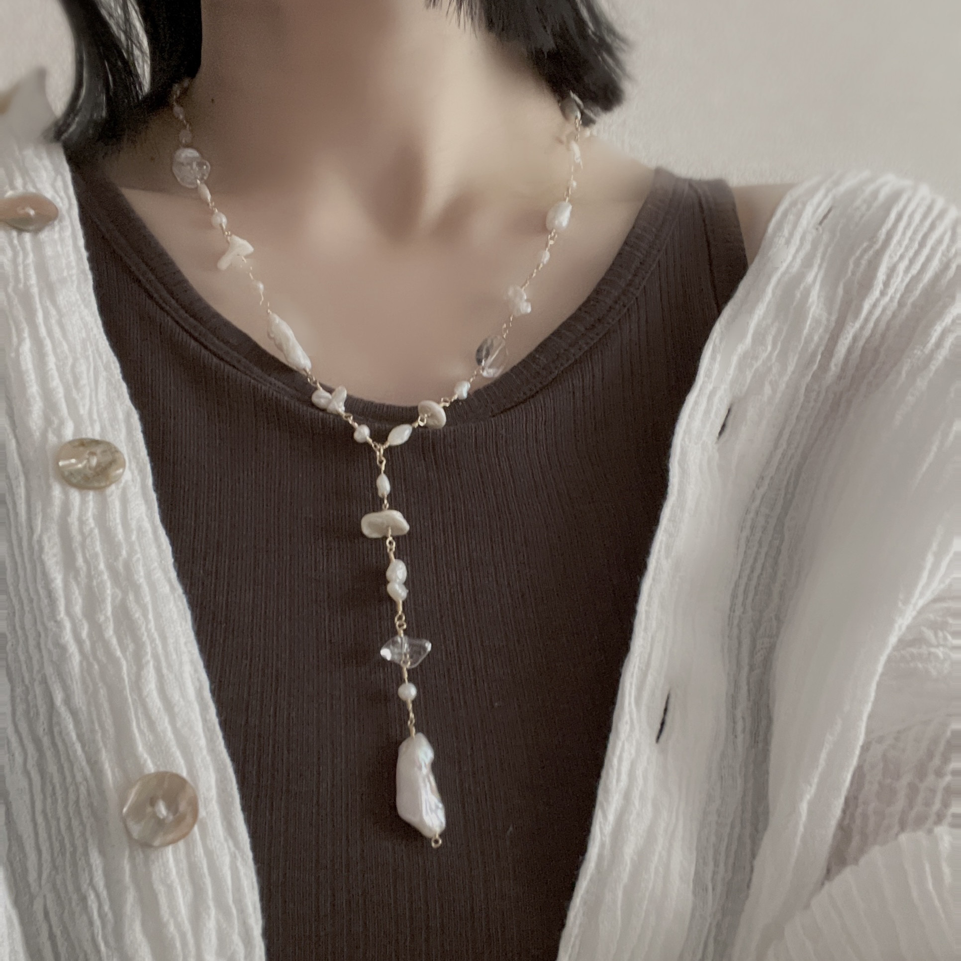 〖 necklace 〗Y字型 淡水パールネックレス