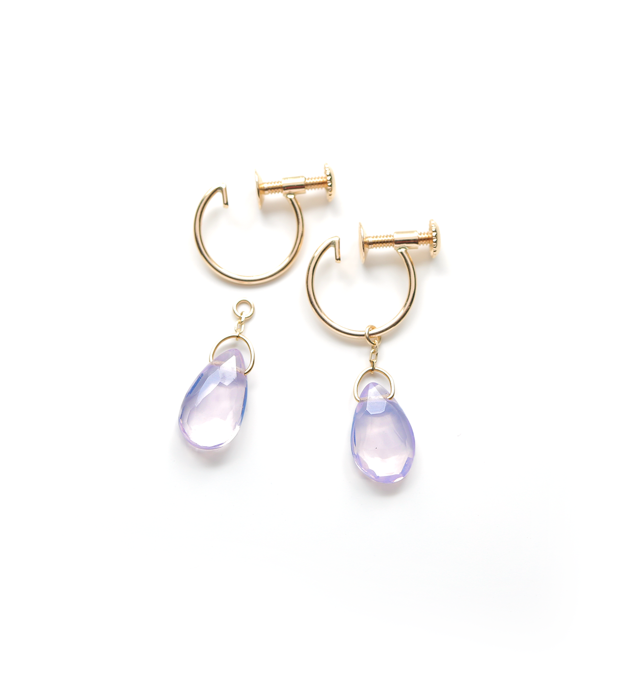 一粒スコロライト／ラベンダークォーツ(平ドロップ) K10イヤリング~ESPOIR~