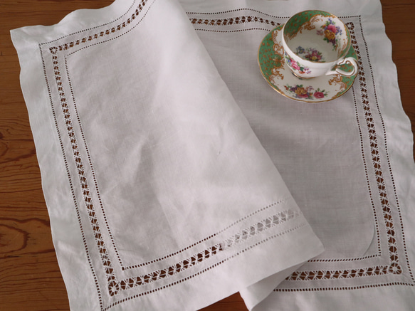 リネンテーブルナプキン6枚ドロンワーク刺繍フランス製