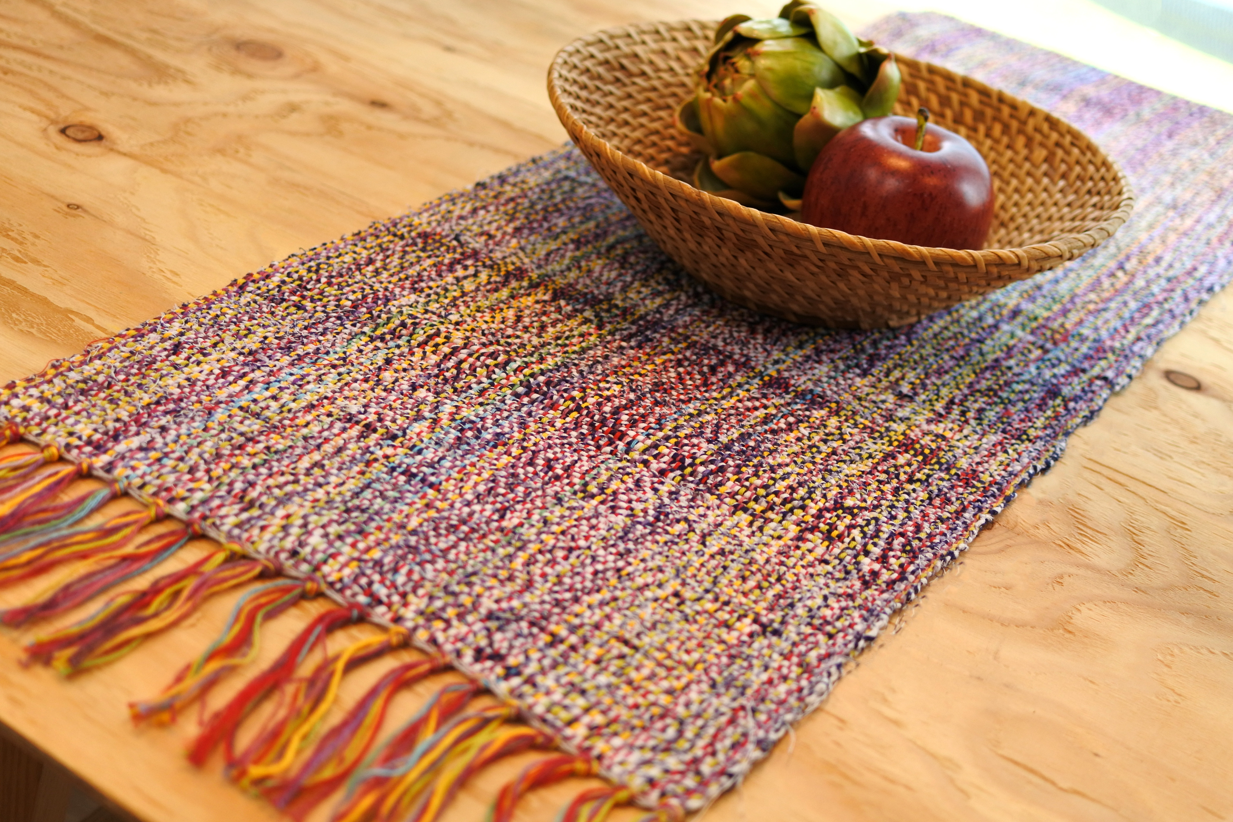 裂き織りテーブルセンター　昭和レトロ