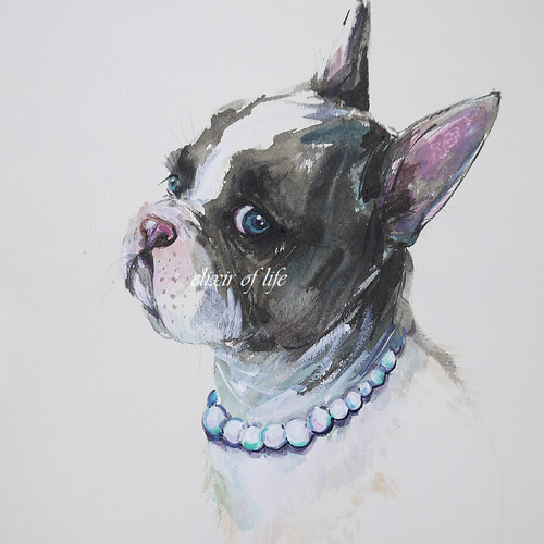 フレンチブルドッグ　犬の油彩画 表現主義