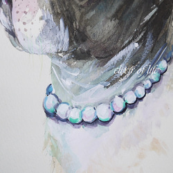 真珠のネックレスのフレンチブルドッグ２０２２（高級水彩画用紙、F4、２４ｃｍ×３３，７ｃｍ、墨、水彩、アクリル） 3枚目の画像
