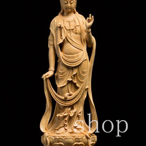 現代上品な工芸品】観音菩薩 木彫 至尊菩薩仏像 精品実木鎮宅置物 心を