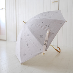 【お仕立て承ります♪】フレンチリネンの日傘　子ブタとお家と小花柄 1枚目の画像