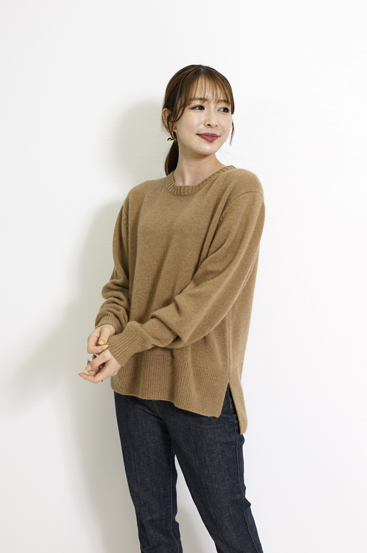 SALE ベビーキャメル100% クルーネック ニット プルオーバー