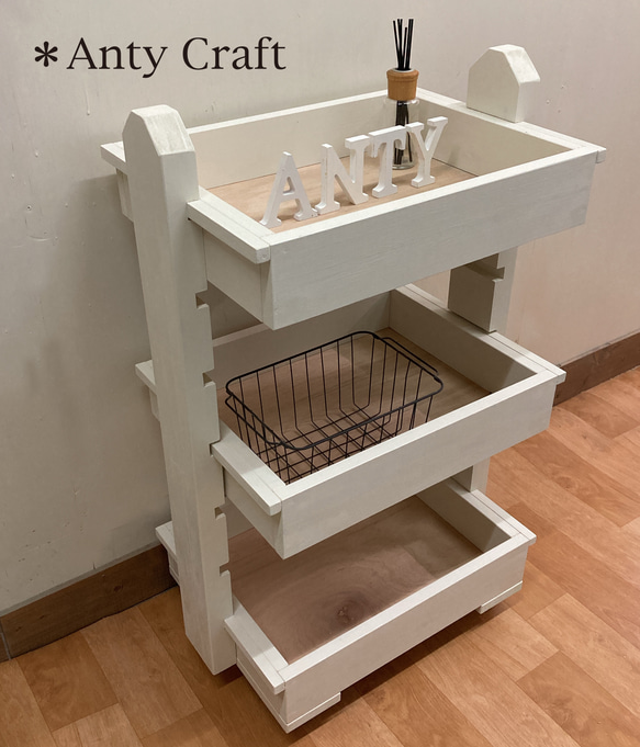 【引取可能】可動棚付キッチンワゴン キャスター付 3段収納 UN/UN 完成品 SALE】【引取可能】可動棚付キッチンワゴン キャスター付 3段収納 W/W