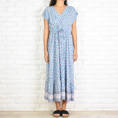 再販 花柄Vネックワンピース ブルー ワンピース bluewaters 通販