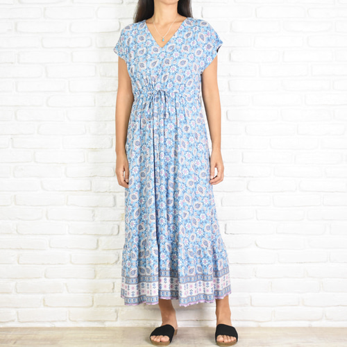 再販 花柄Vネックワンピース ブルー ワンピース bluewaters 通販