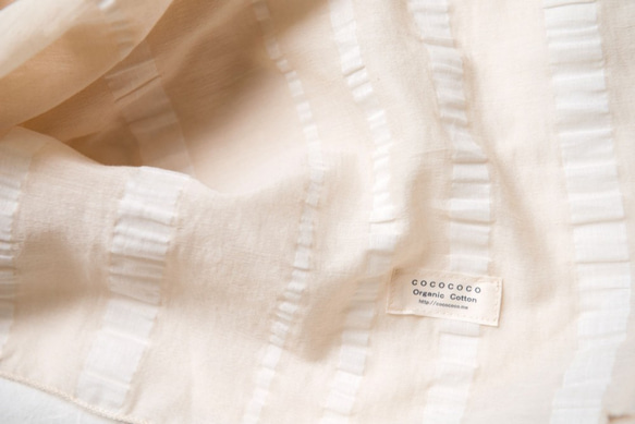 OrganicCotton &amp; Linen Border 後褶五分袖連衣裙 第6張的照片