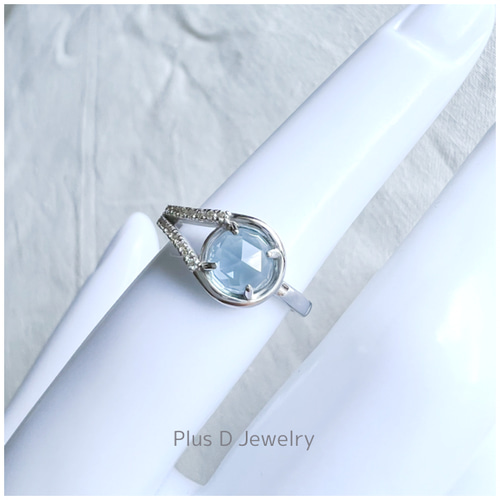 CD-008 K18WG ブルートパーズ ダイヤモンドリング 指輪・リング +D  