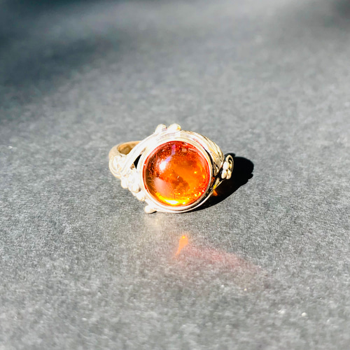 アンティークシルバー925 アンバー琥珀 リング