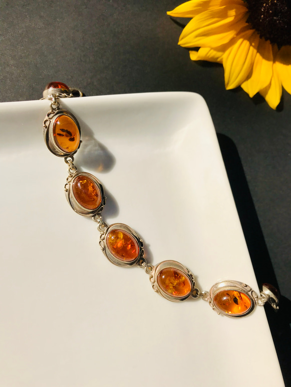 天然琥珀＆シルバー製バングル