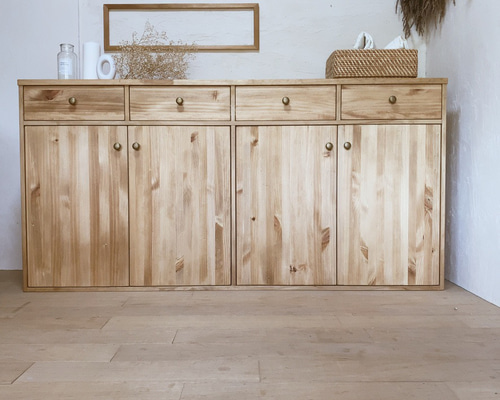 サイズデザインオーダー可！２引出２観音扉キャビネット●ナチュラルブラウン受注製作 サイズ、デザインオーダー可！2引出観音扉キャビネット