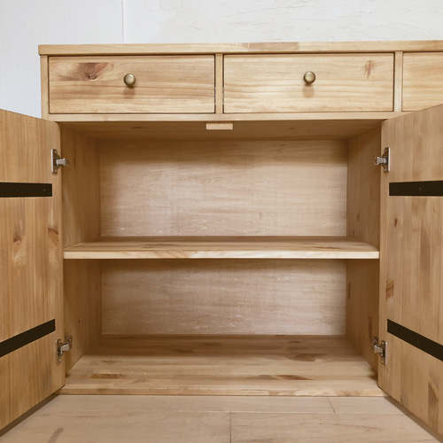 サイズデザインオーダー可！２引出２観音扉キャビネット●ナチュラルブラウン受注製作 サイズデザインオーダー可！2引出2観音扉キャビネット