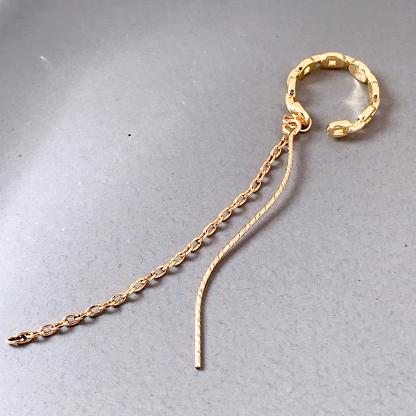 韓国ピアス風バックチェーンイヤーカフ　Ear cuff 3枚目の画像