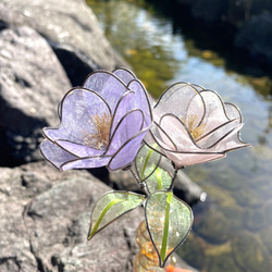 【色が選べる】透け感が艶やかな椿 フリル花弁が可愛いカメリア ワイヤーアート オーガンジー パッケージなし 1本 5枚目の画像