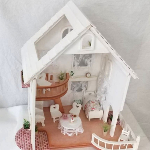 白い お屋根 の レトロ ハウス ミニチュアドールハウス その他雑貨