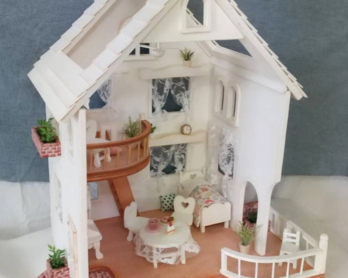 白い お屋根 の レトロ ハウス ミニチュアドールハウス その他雑貨